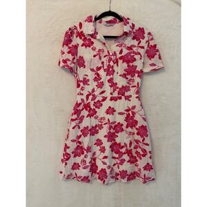 Ophelia Roe Pink Floral Shirt Dress Womens Medium Button Front Short Sleeve